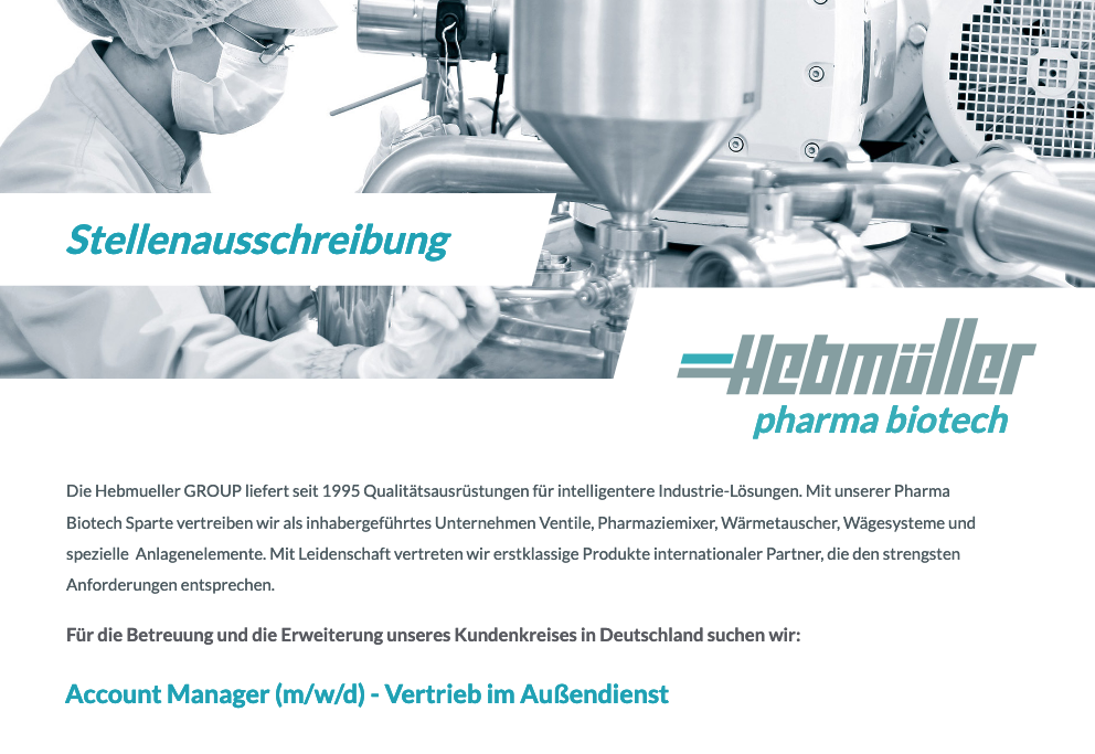 Stellenausschreibung Hebmueller pharma biotech Account Manager Deutschland